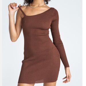 Elegant Brown One-Shoulder Dress